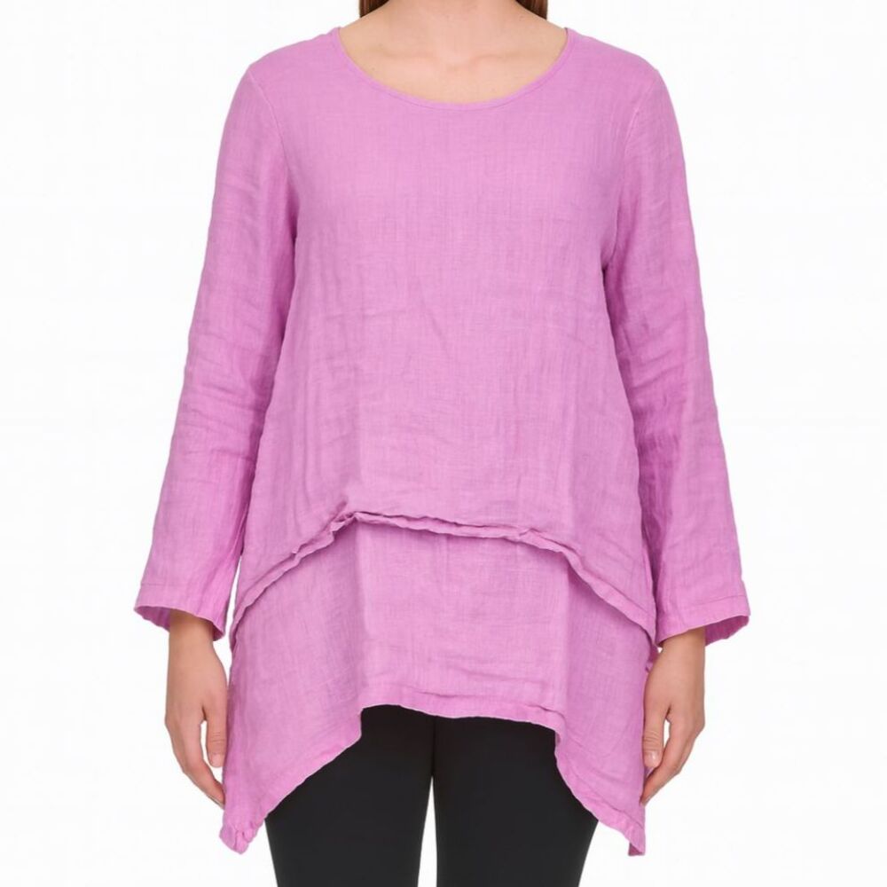 Crown Linen Designs Purple 100% Linen Elbow Sleeve Blouse M Quiet Luxury